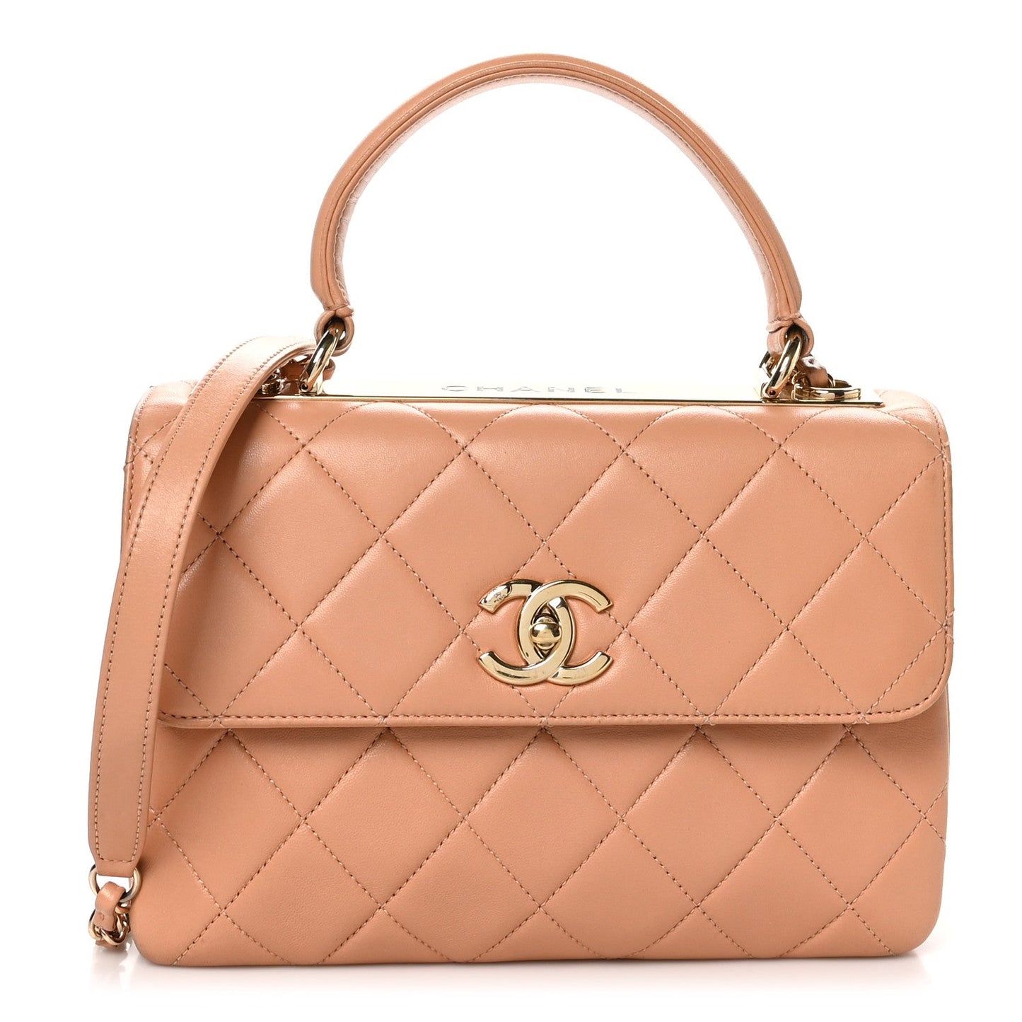 Lambskin Quilted Small Trendy CC Dual Handle Flap Bag Camel