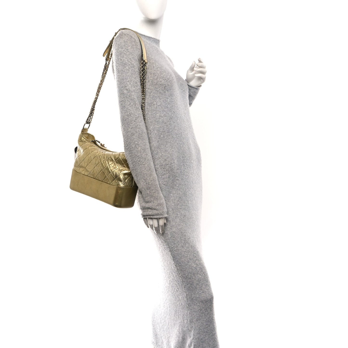 Metallic Aged Calfskin Quilted Medium Gabrielle Gold