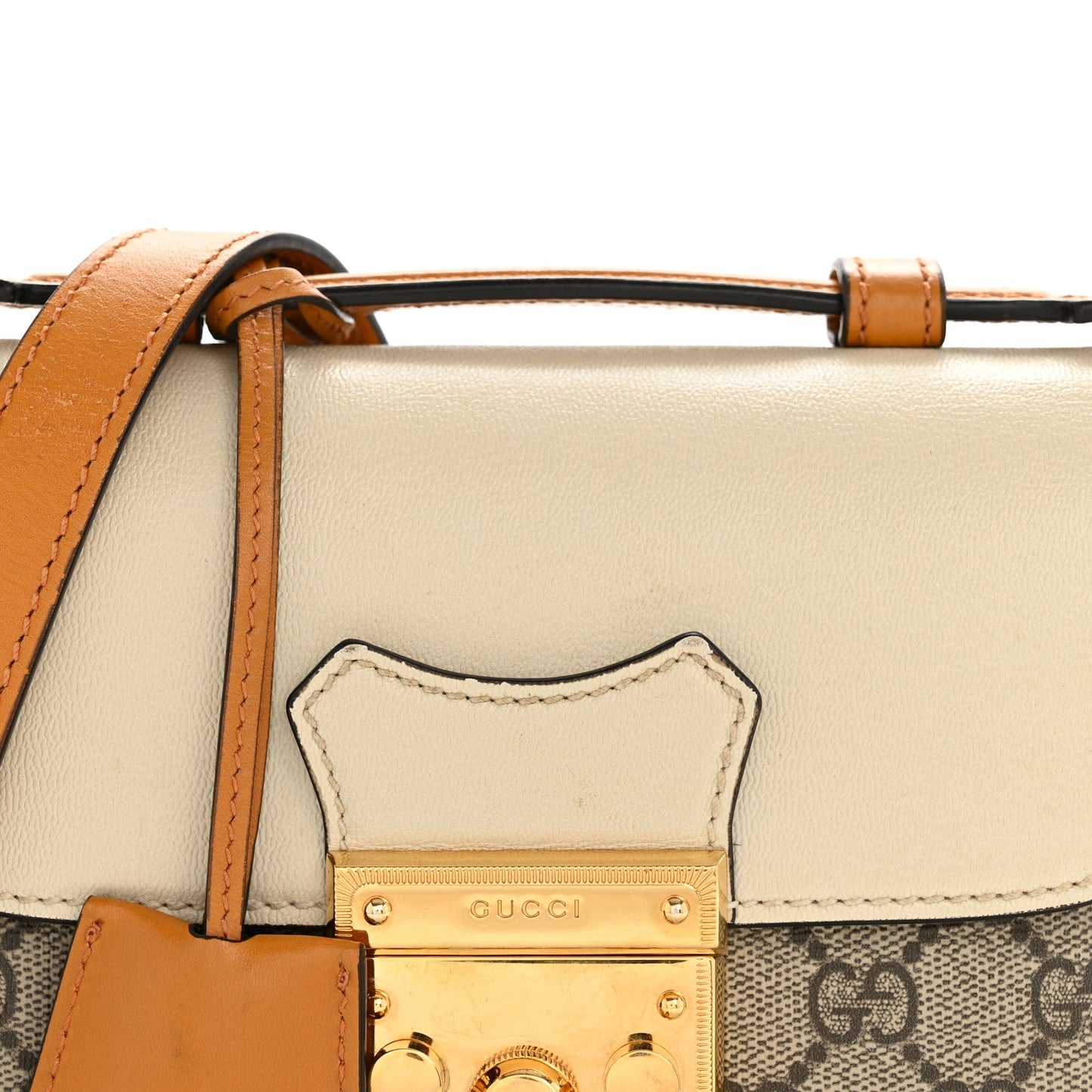 GG Supreme Monogram Calfskin Mini Padlock Flap Pocket Shoulder Bag Beige Mystic White Sun Oil
