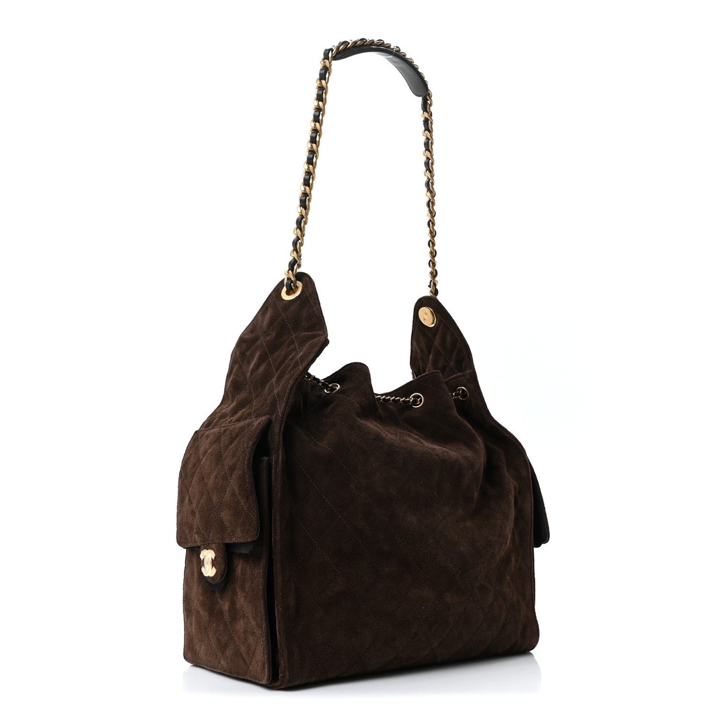 Suede Quilted Medium Chanel 25 Handbag Dark Brown