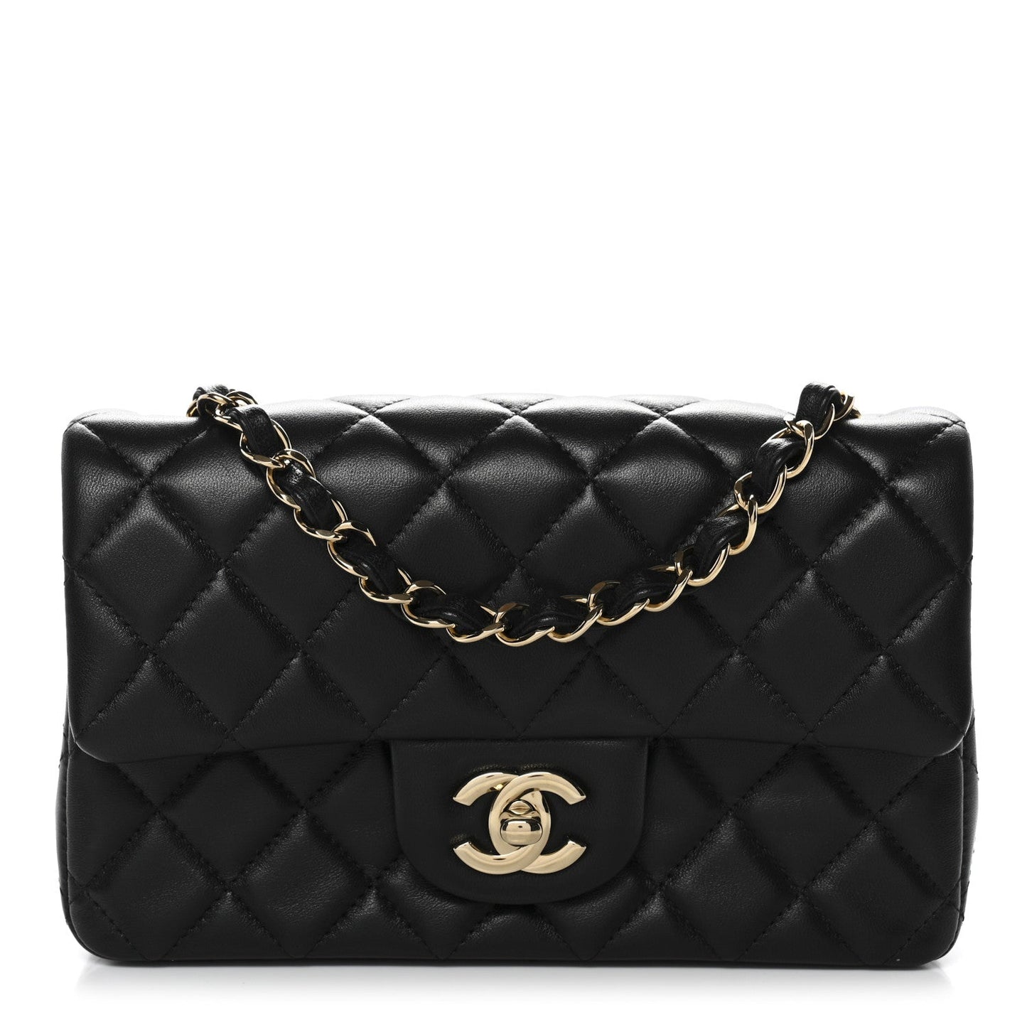 Lambskin Quilted Mini Rectangular Flap Black