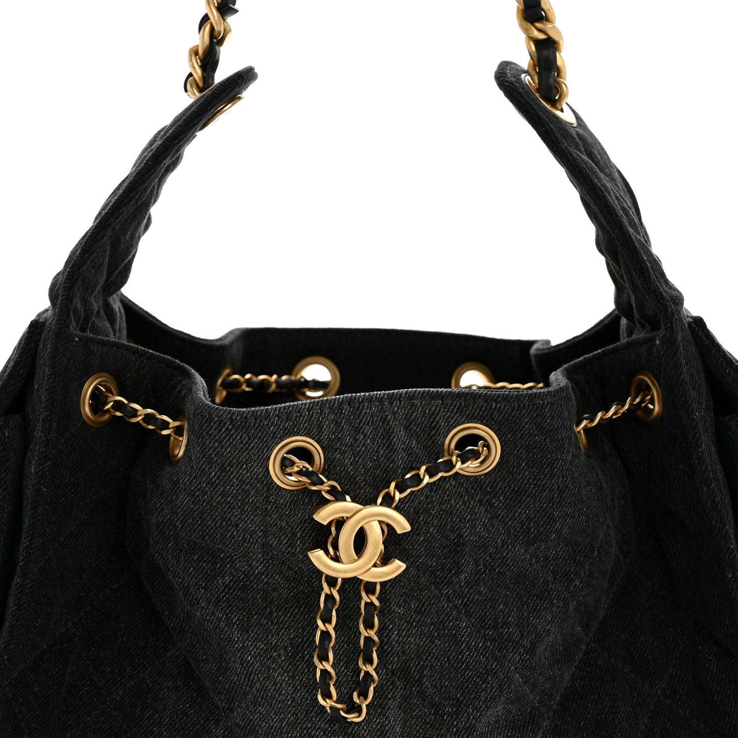 Washed Denim Quilted Small Chanel 25 Handbag Black