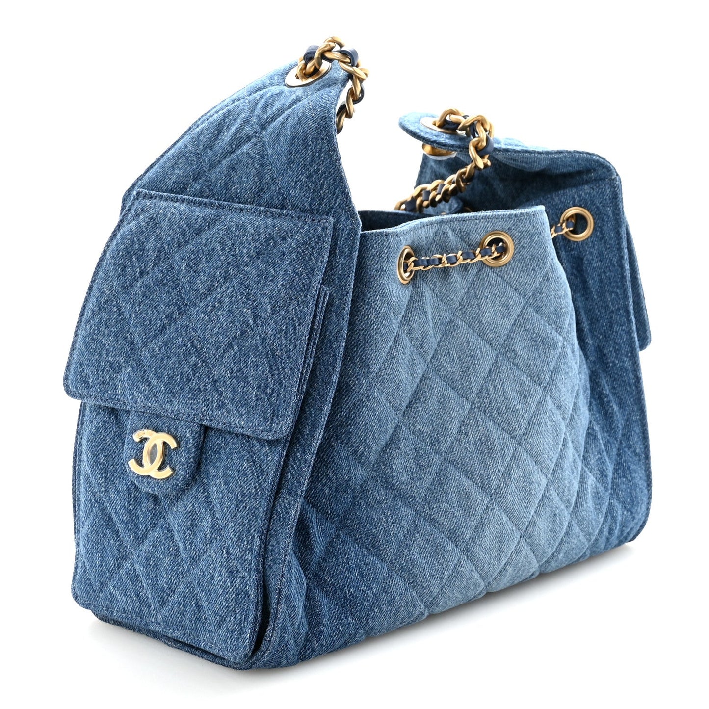 Washed Denim Quilted Small Chanel 25 Handbag Blue