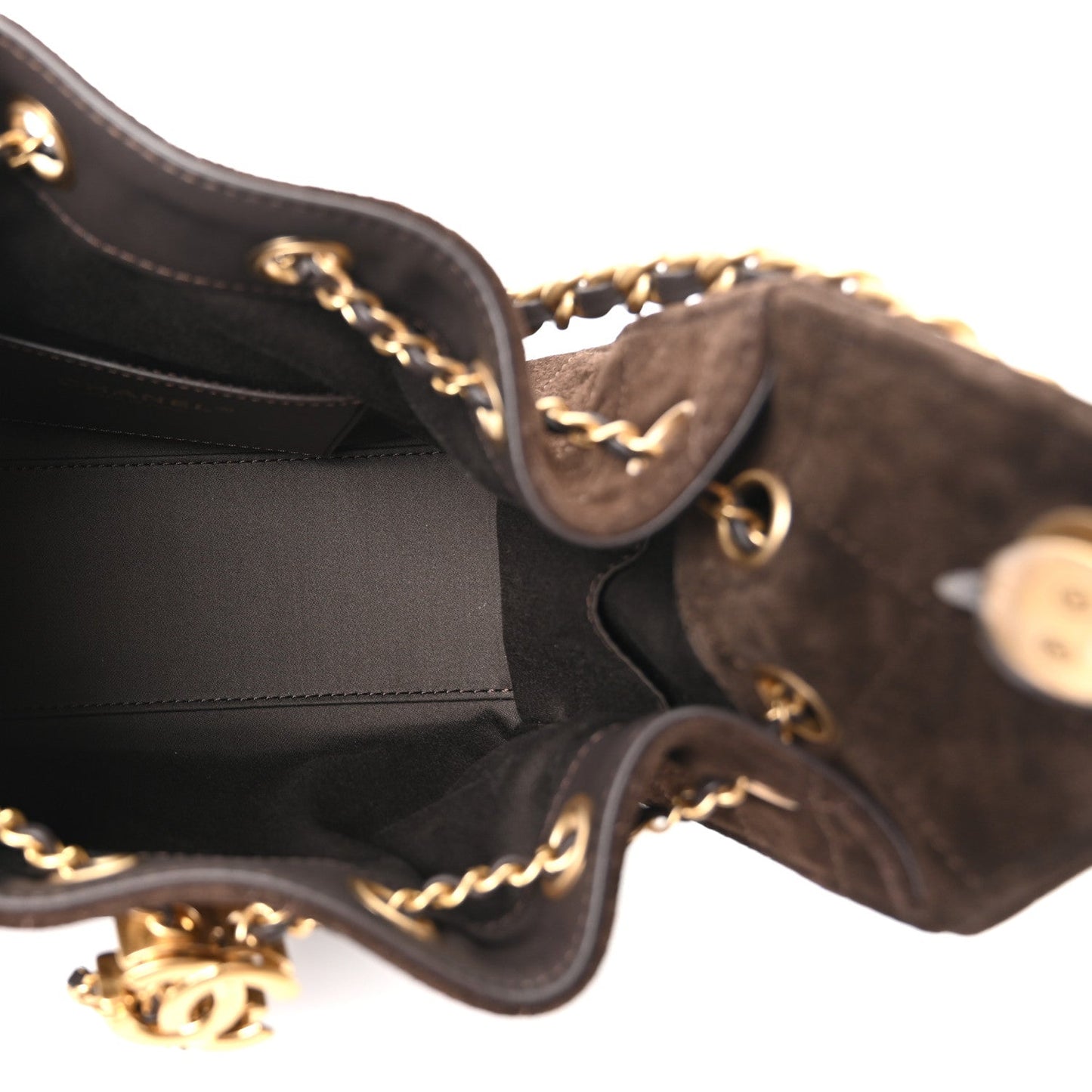 Suede Quilted Mini Chanel 25 Handbag Dark Brown