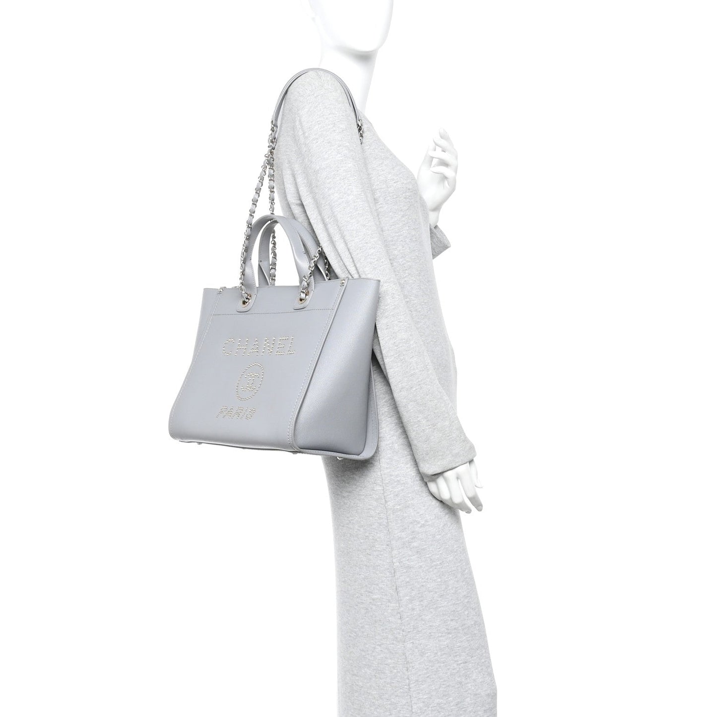 Caviar Studded Medium Deauville Tote Grey