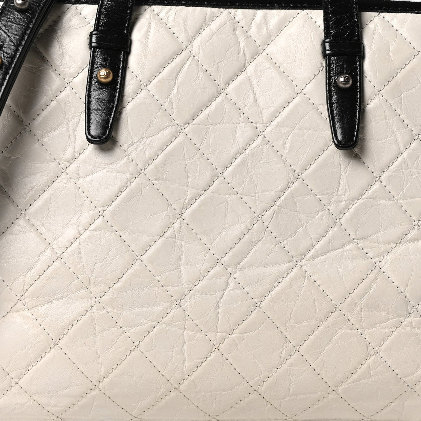 Aged Calfskin Quilted Large Gabrielle Shopping Tote White Black