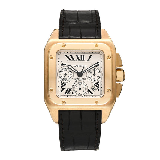 18K Yellow Gold Alligator 41.5mm Santos 100 Chronograph Automatic Watch