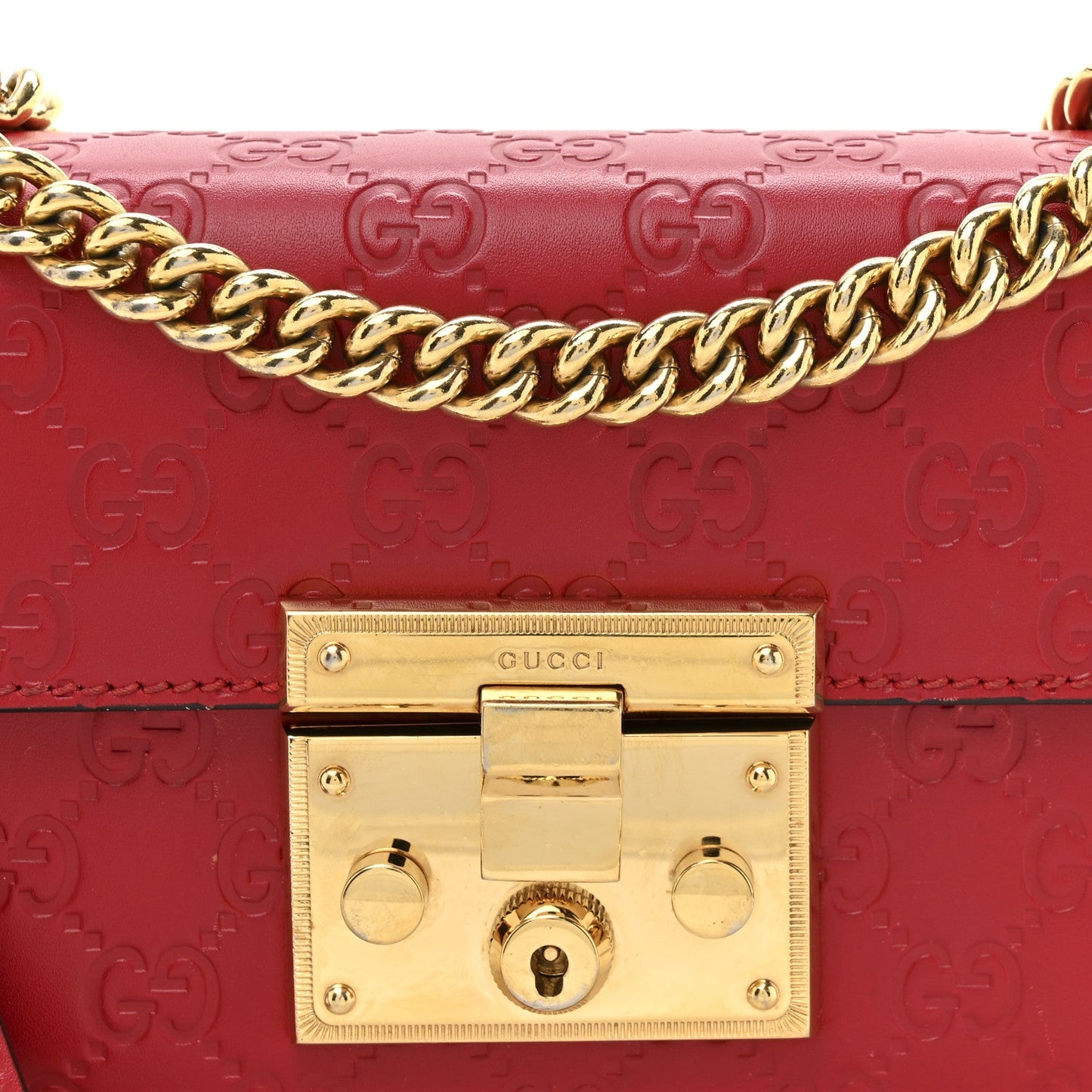 Guccissima Small Padlock Shoulder Bag Hibiscus Red
