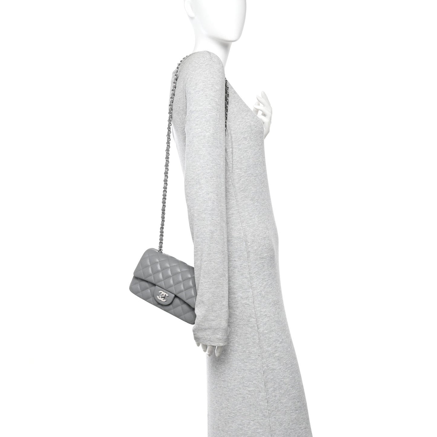 Caviar Quilted Mini Rectangular Flap Grey
