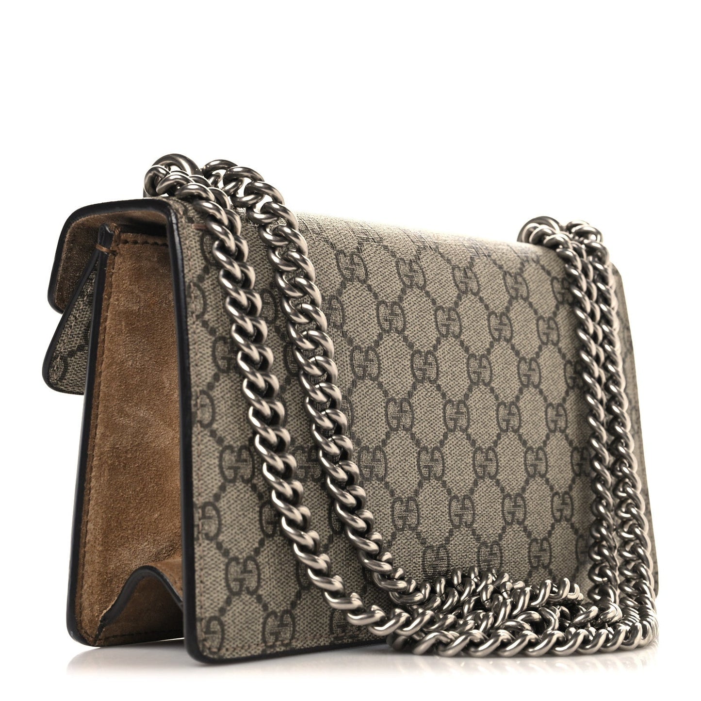 GG Supreme Monogram Suede Crystal Small Dionysus Shoulder Bag Beige Ebony Taupe