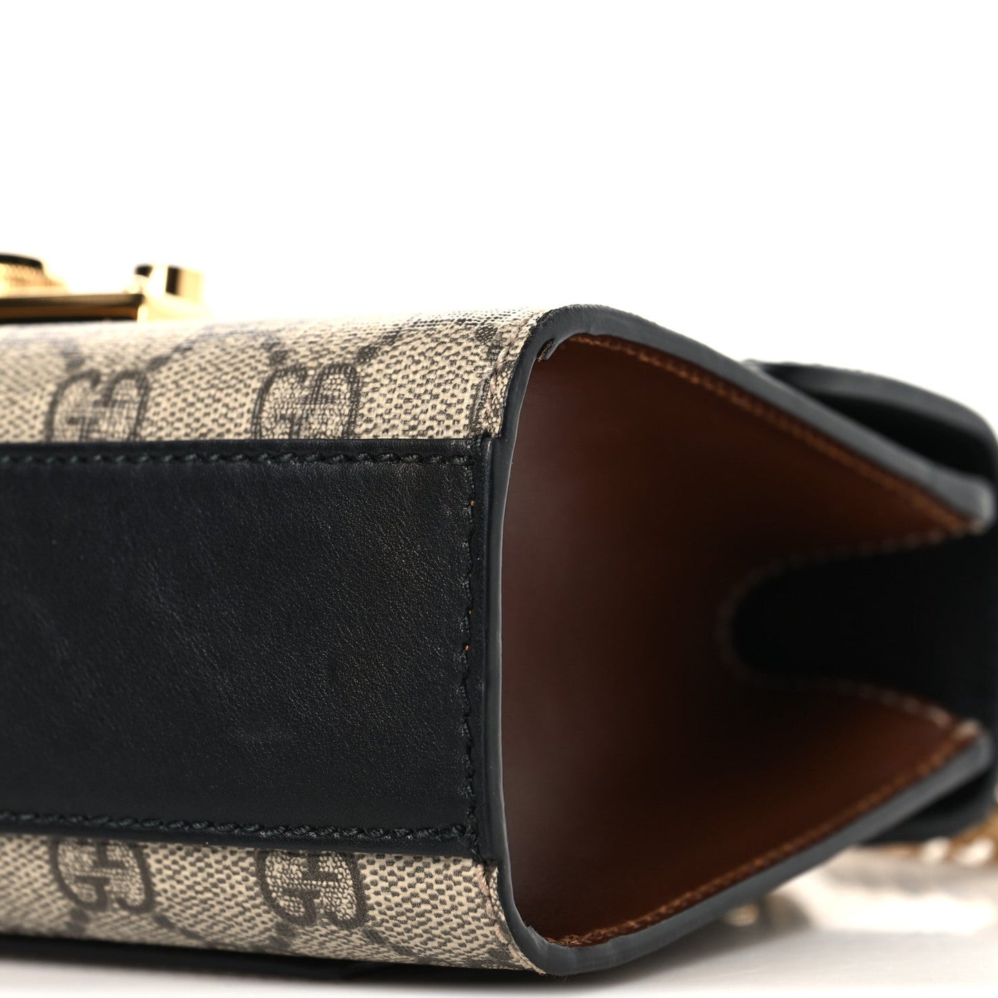 GG Supreme Monogram Calfskin Small Padlock Shoulder Bag Beige Black Cuir