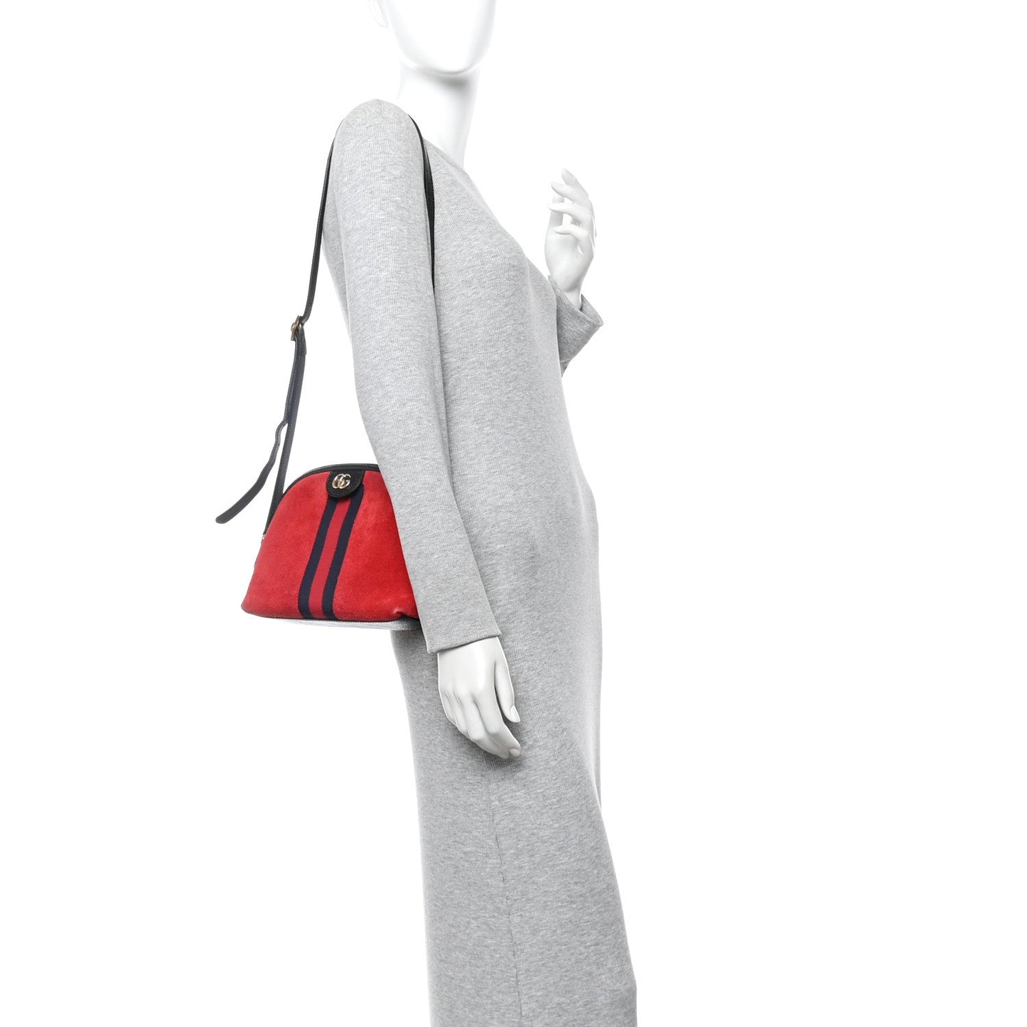 Suede Patent Web GG Small Ophidia Dome Shoulder Bag Hibiscus Red