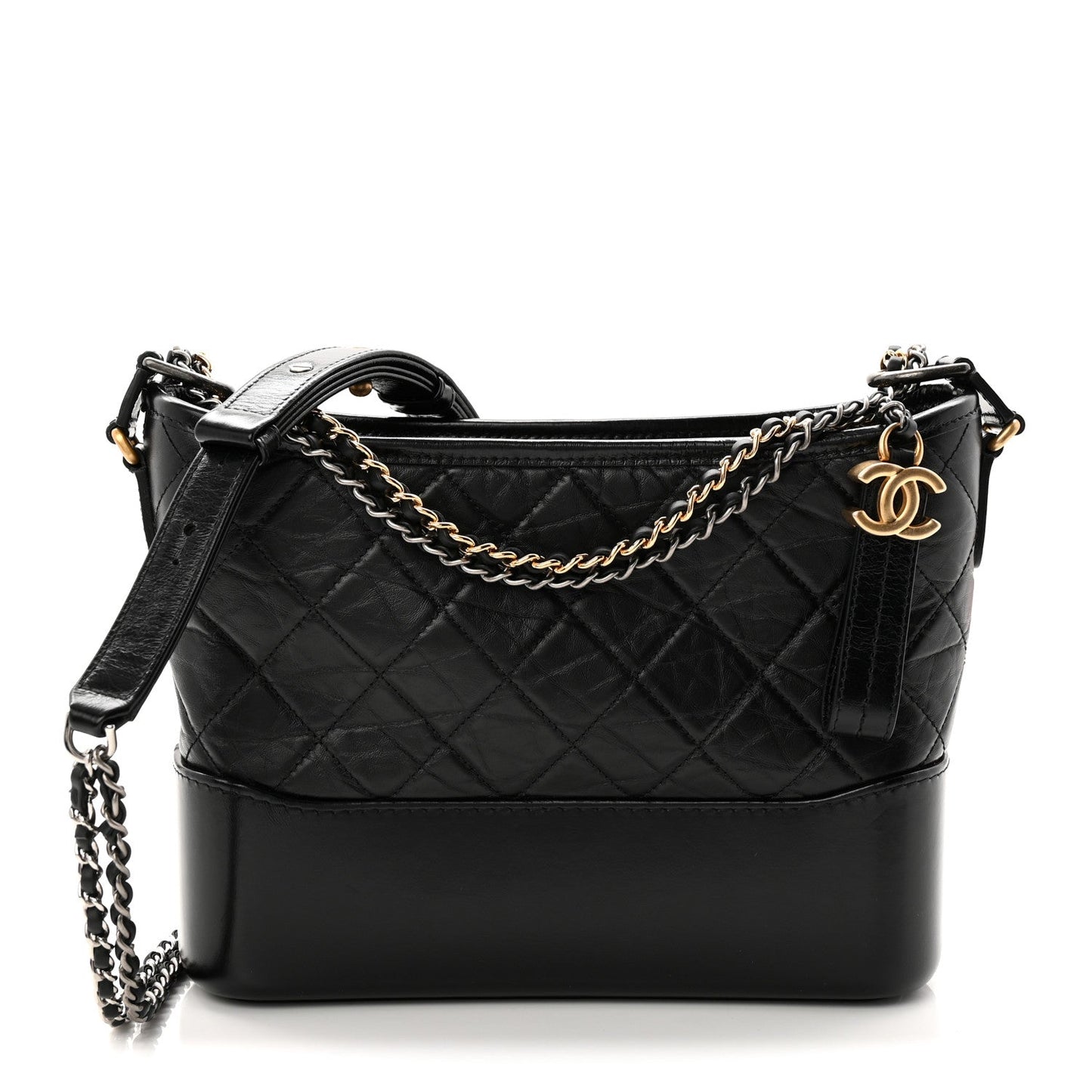 Aged Calfskin Quilted New Medium Gabrielle Hobo Black