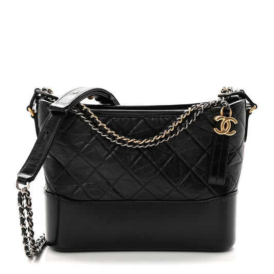 Aged Calfskin Quilted New Medium Gabrielle Hobo Black