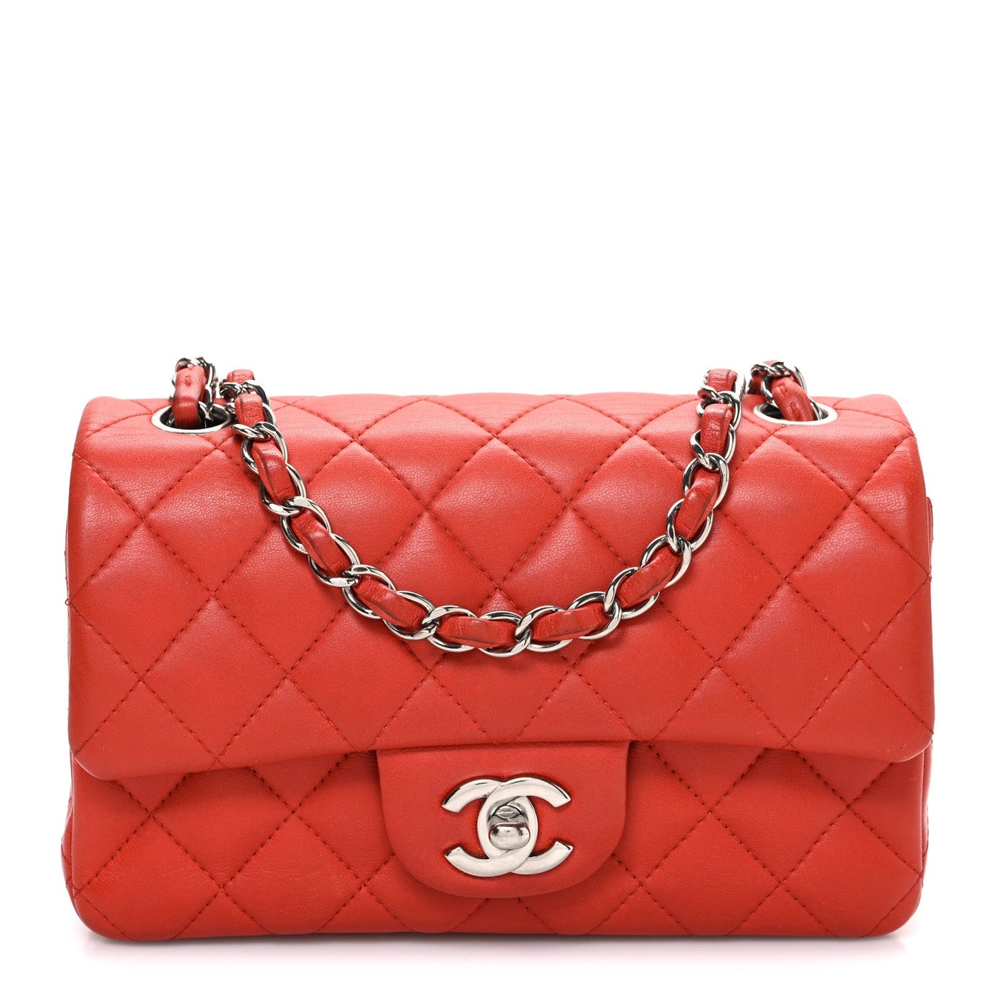 Lambskin Quilted Mini Rectangular Flap Red