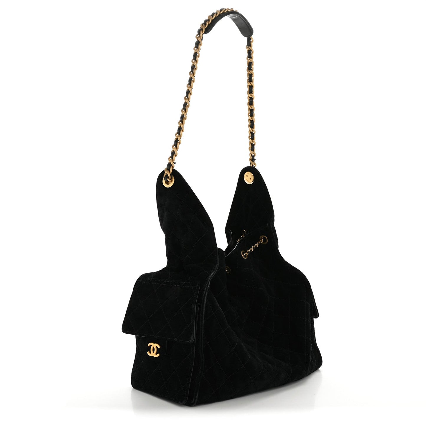 Suede Quilted Medium Chanel 25 Handbag Black