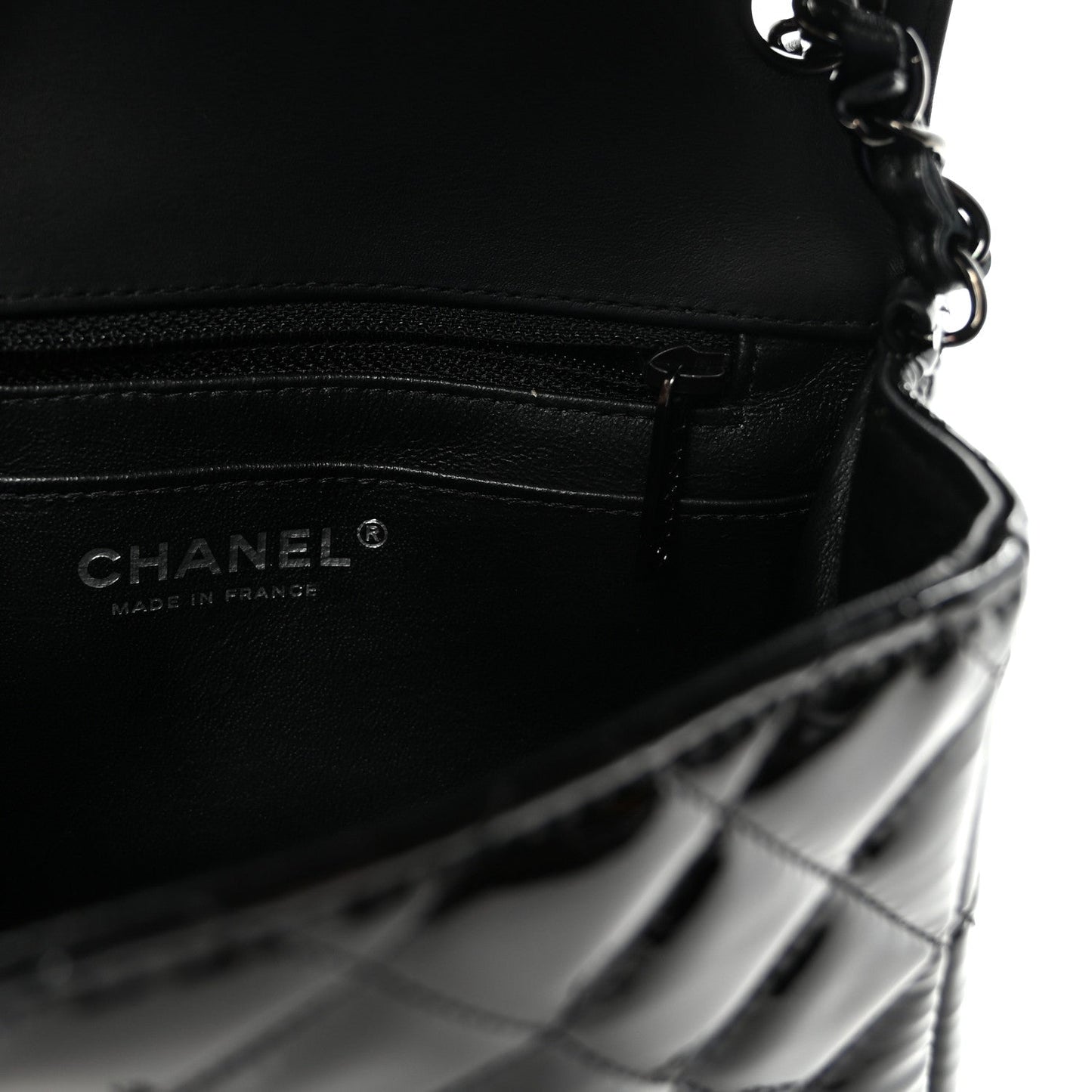 Patent Calfskin Quilted Mini Square Flap So Black