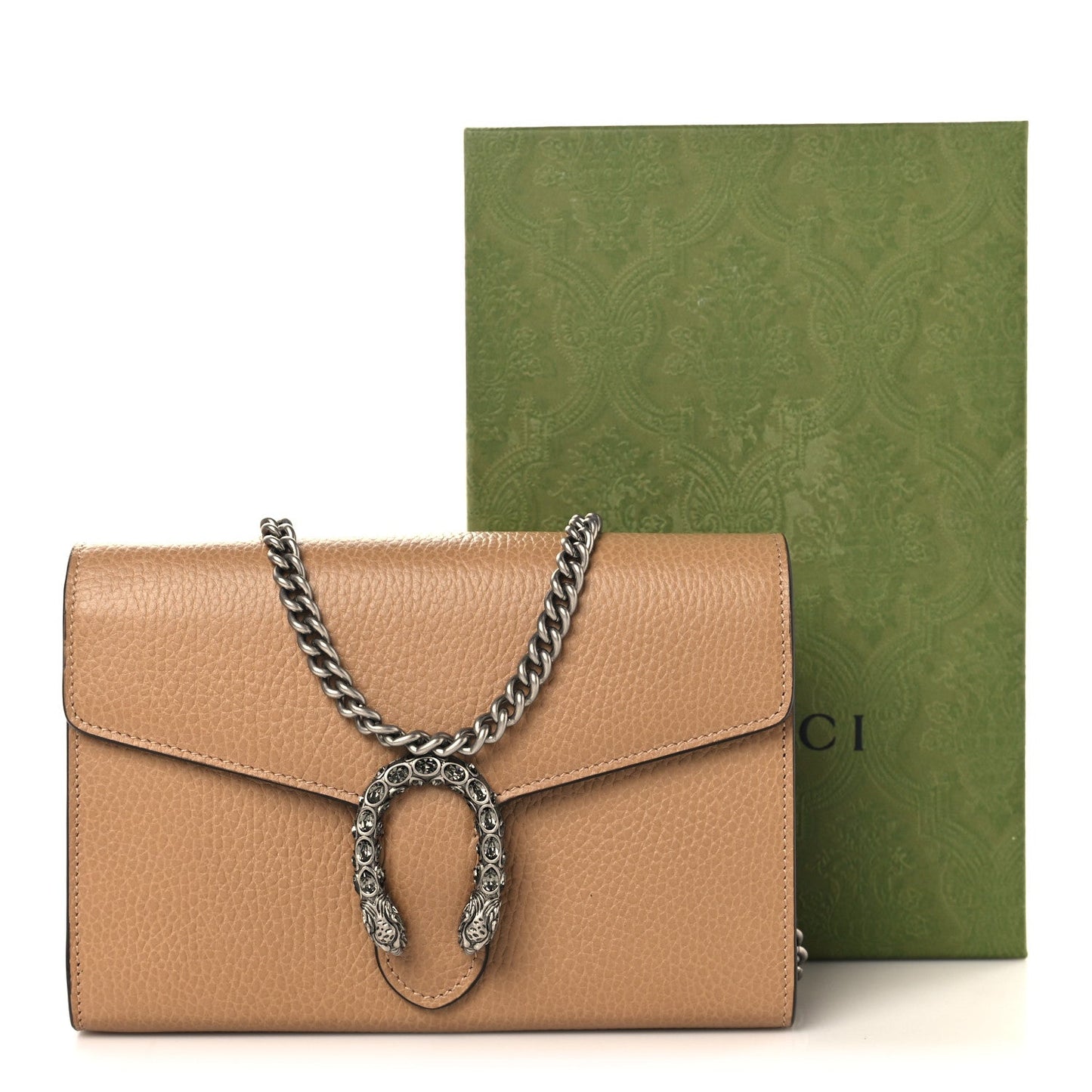 Dollar Calfskin Crystal Mini Dionysus Chain Wallet Natural Tan Black Diamond