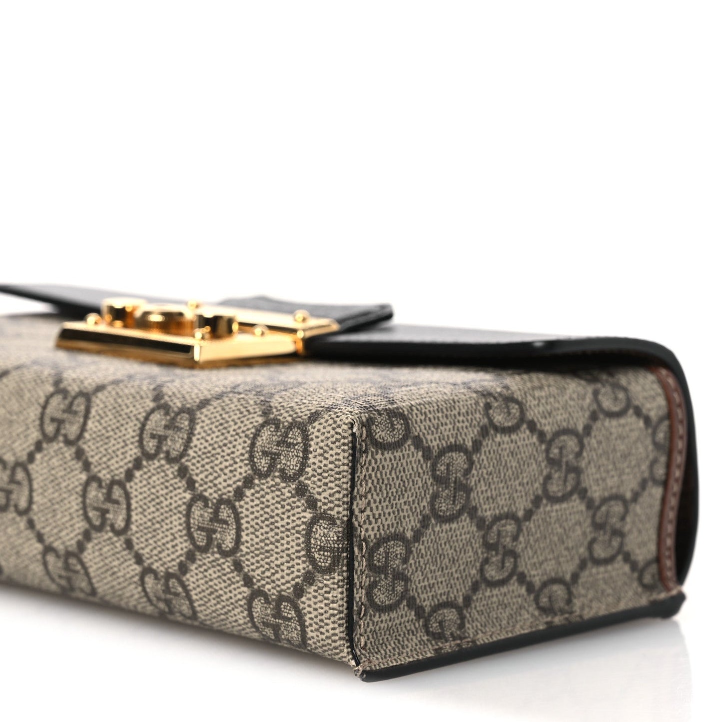GG Supreme Monogram Calfskin Mini Padlock Top Handle Shoulder Bag Beige Black Cuir