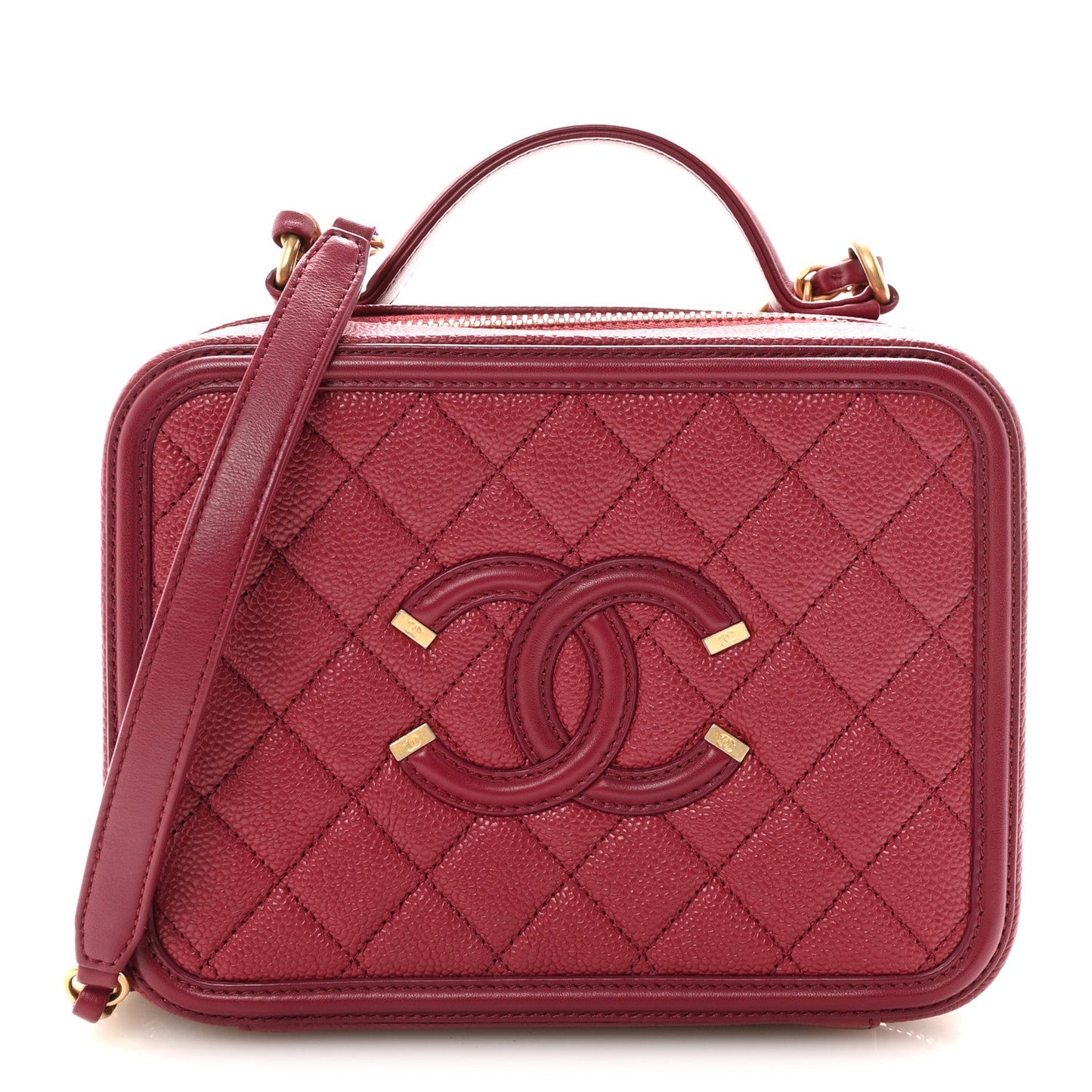 Caviar Quilted Medium CC Filigree Vanity Case Burgundy