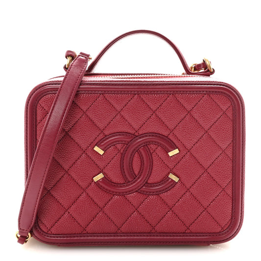 Caviar Quilted Medium CC Filigree Vanity Case Burgundy