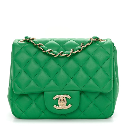 Lambskin Quilted Mini Square Flap Green