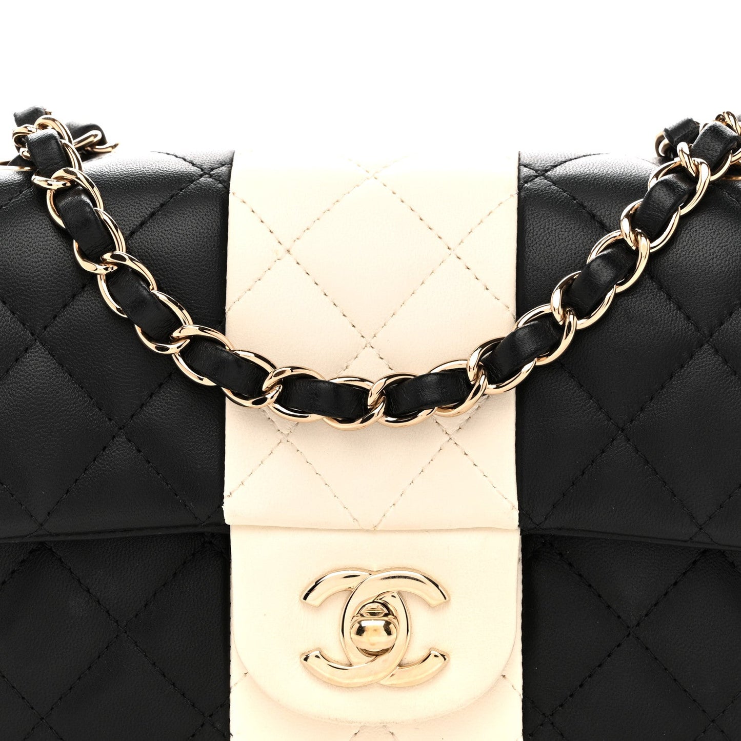 Lambskin Quilted Mini Rectangular Flap Black White