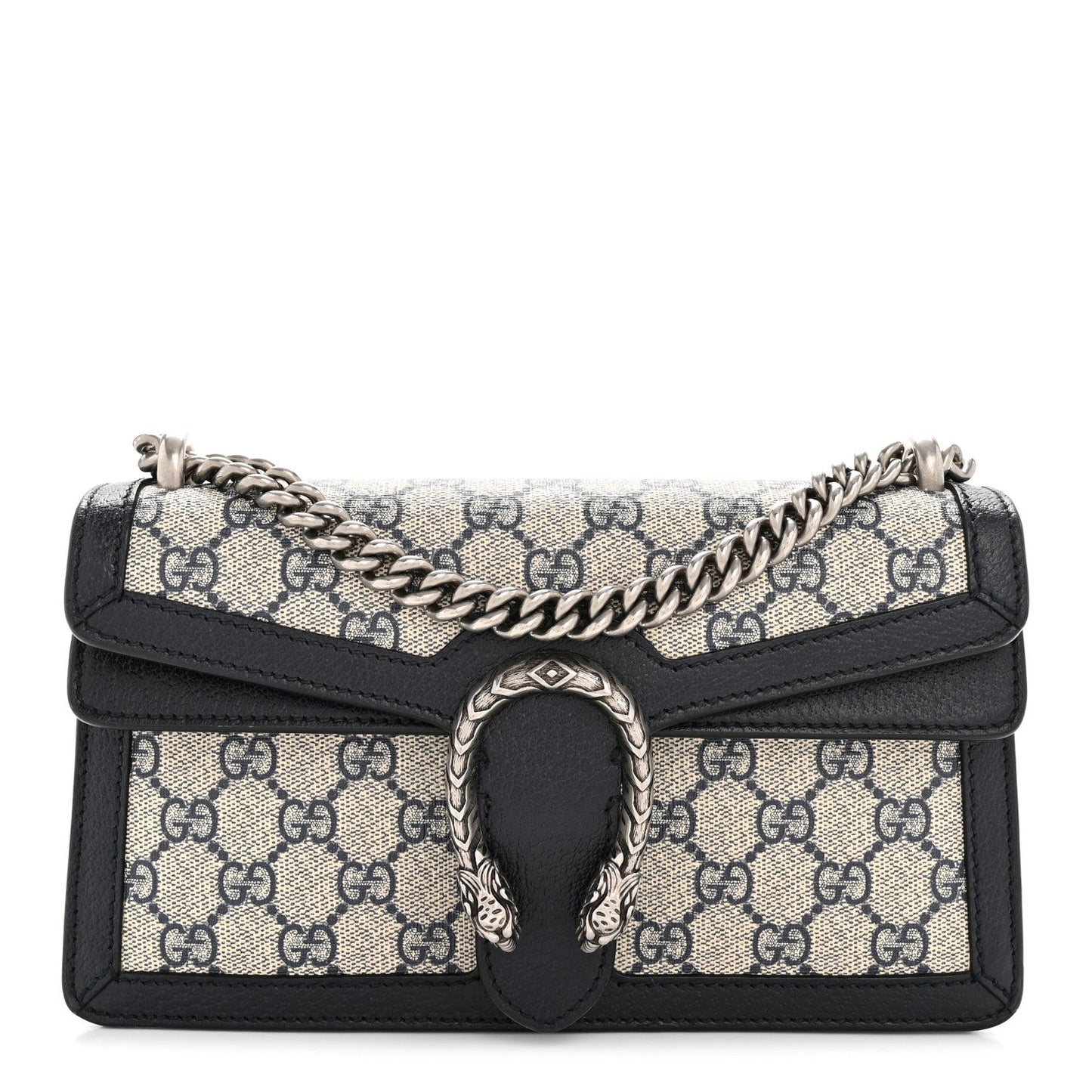 GG Supreme Monogram Textured Dollar Calfskin Small Rectangular Dionysus Shoulder Bag Beige Blue