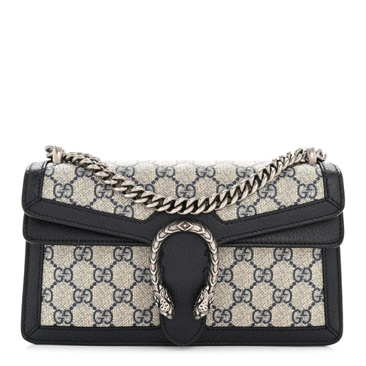 GG Supreme Monogram Textured Dollar Calfskin Small Rectangular Dionysus Shoulder Bag Beige Blue
