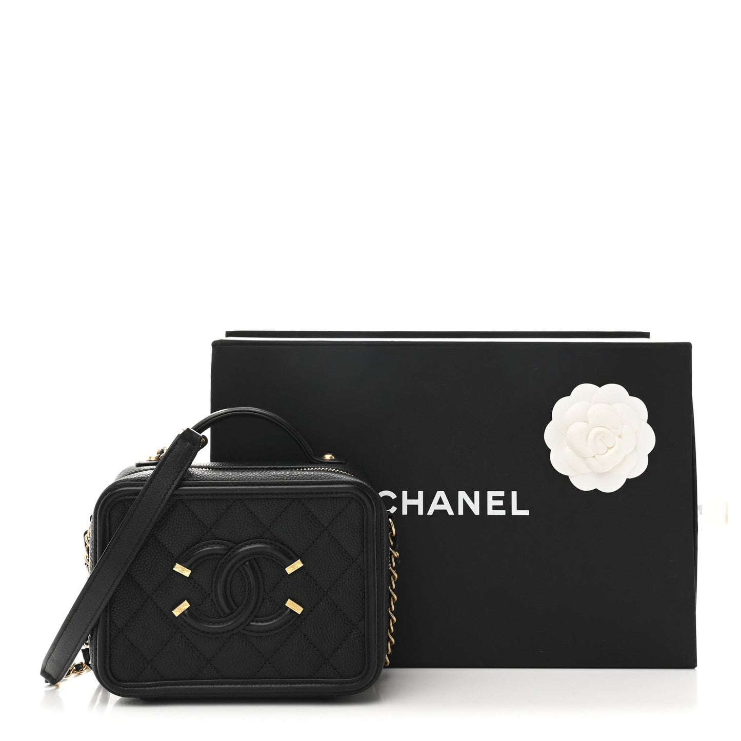 Caviar Quilted Small CC Filigree Vanity Case Black