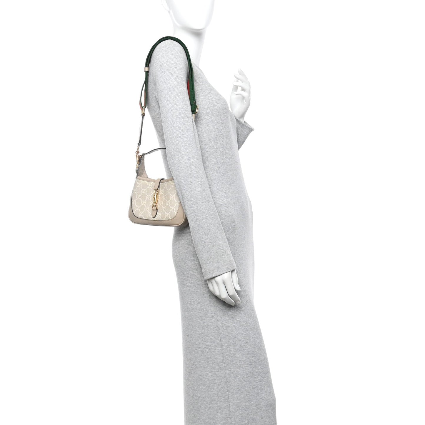 GG Supreme Monogram Textured Dollar Calfskin Mini Jackie 1961 Hobo Beige Mystic White Oatmeal