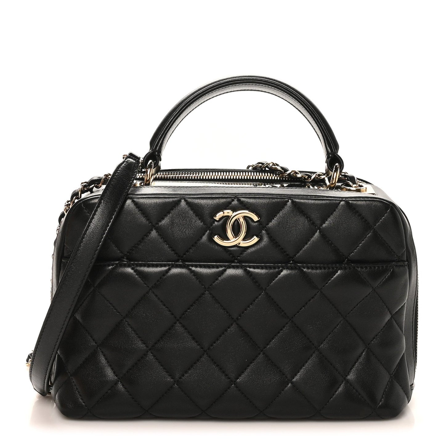 Lambskin Quilted Medium Trendy CC Bowling Bag Black