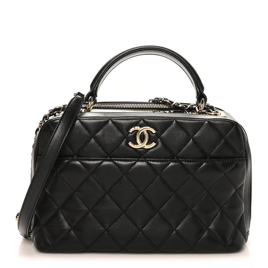 Lambskin Quilted Medium Trendy CC Bowling Bag Black
