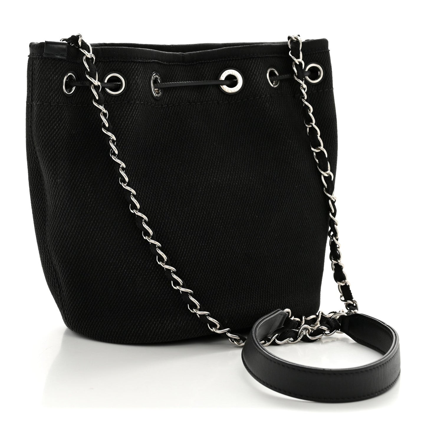 Canvas Deauville Drawstring Bucket Bag Black