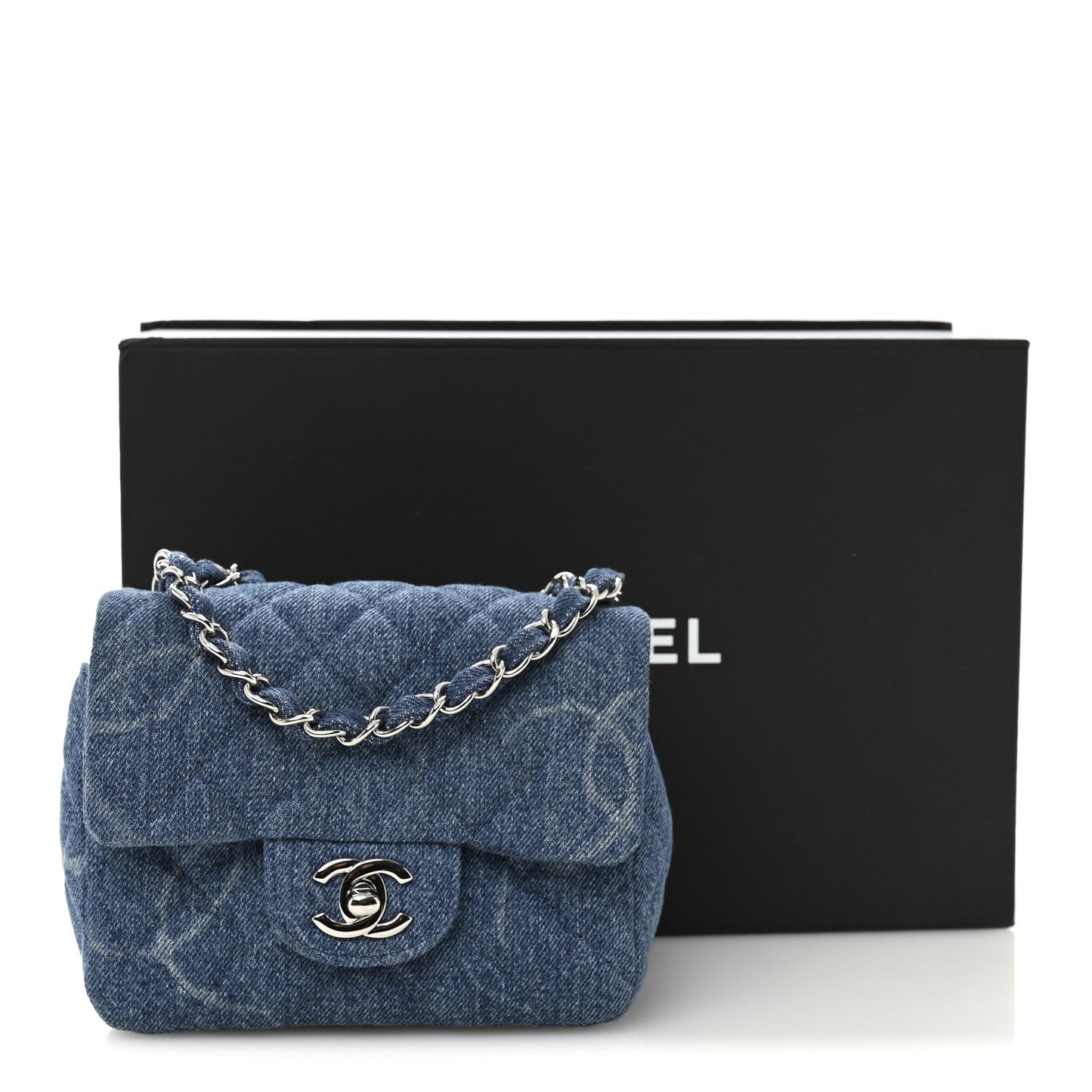 Denim CC Quilted Mini Square Flap Blue