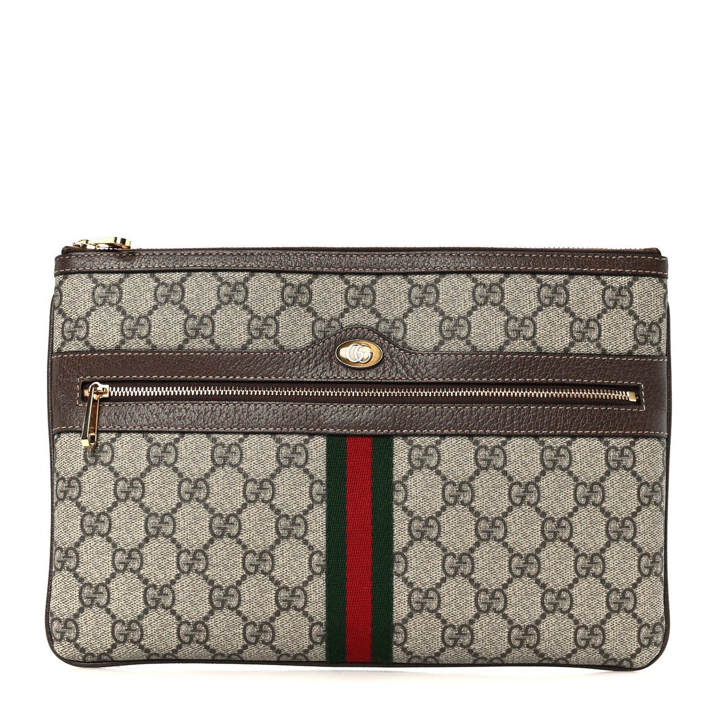 GG Supreme Monogram Large Ophidia Pouch Clutch Brown