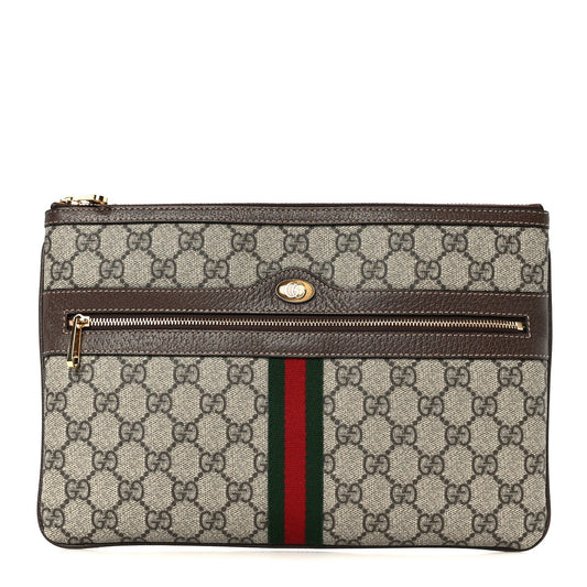 GG Supreme Monogram Large Ophidia Pouch Clutch Brown