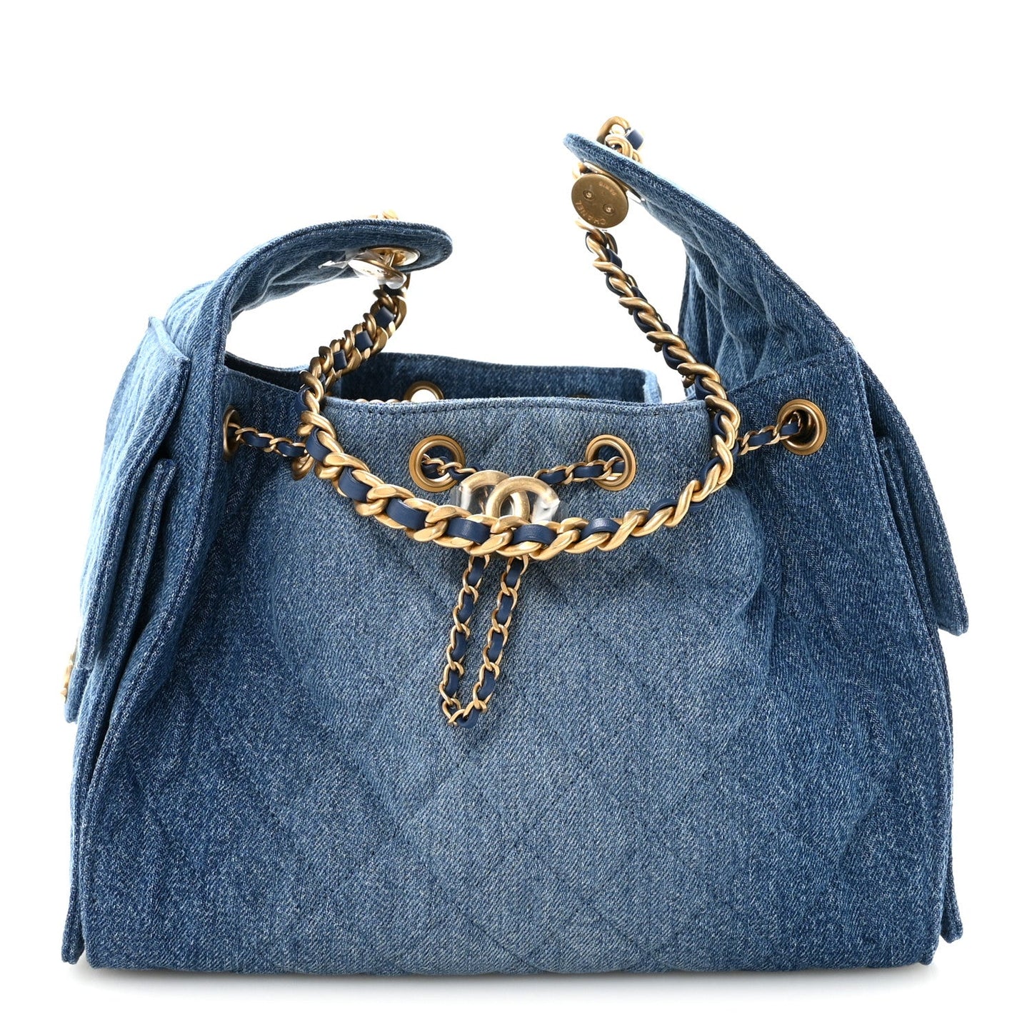 Washed Denim Quilted Small Chanel 25 Handbag Blue