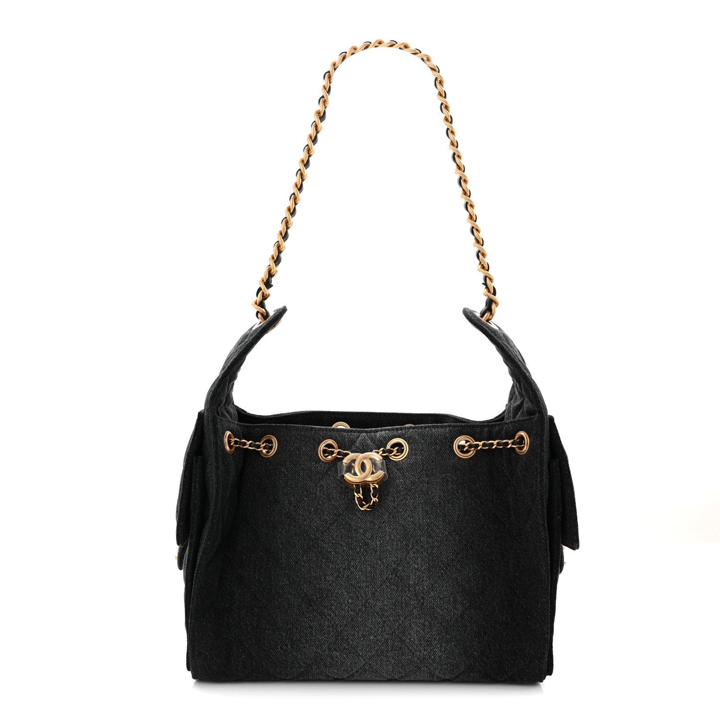 Washed Denim Quilted Small Chanel 25 Handbag Black