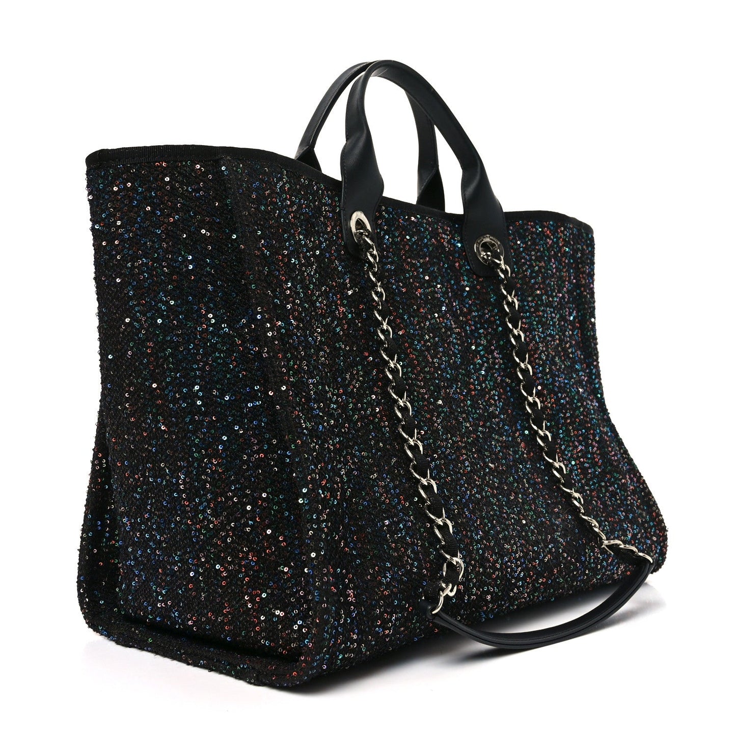 Calfskin Sequin Medium Deauville Tote Black