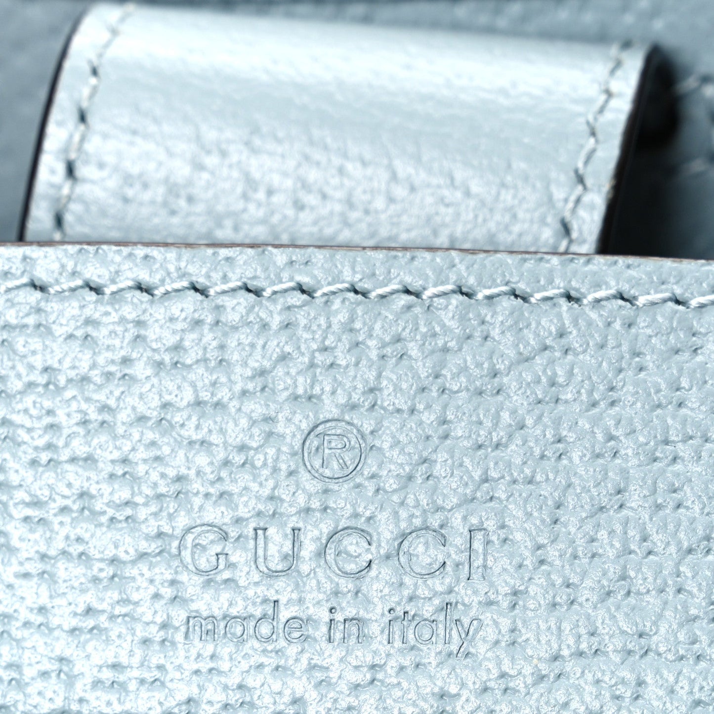 GG Supreme Monogram Textured Dollar Calfskin Web Small Ophidia Bucket Shoulder Bag Dusty Blue