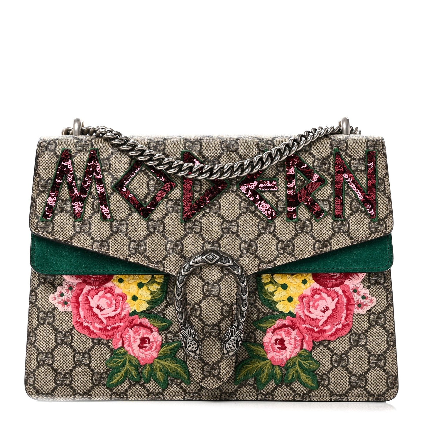 GG Supreme Monogram Embroidered Medium Dionysus Shoulder Bag Emerald