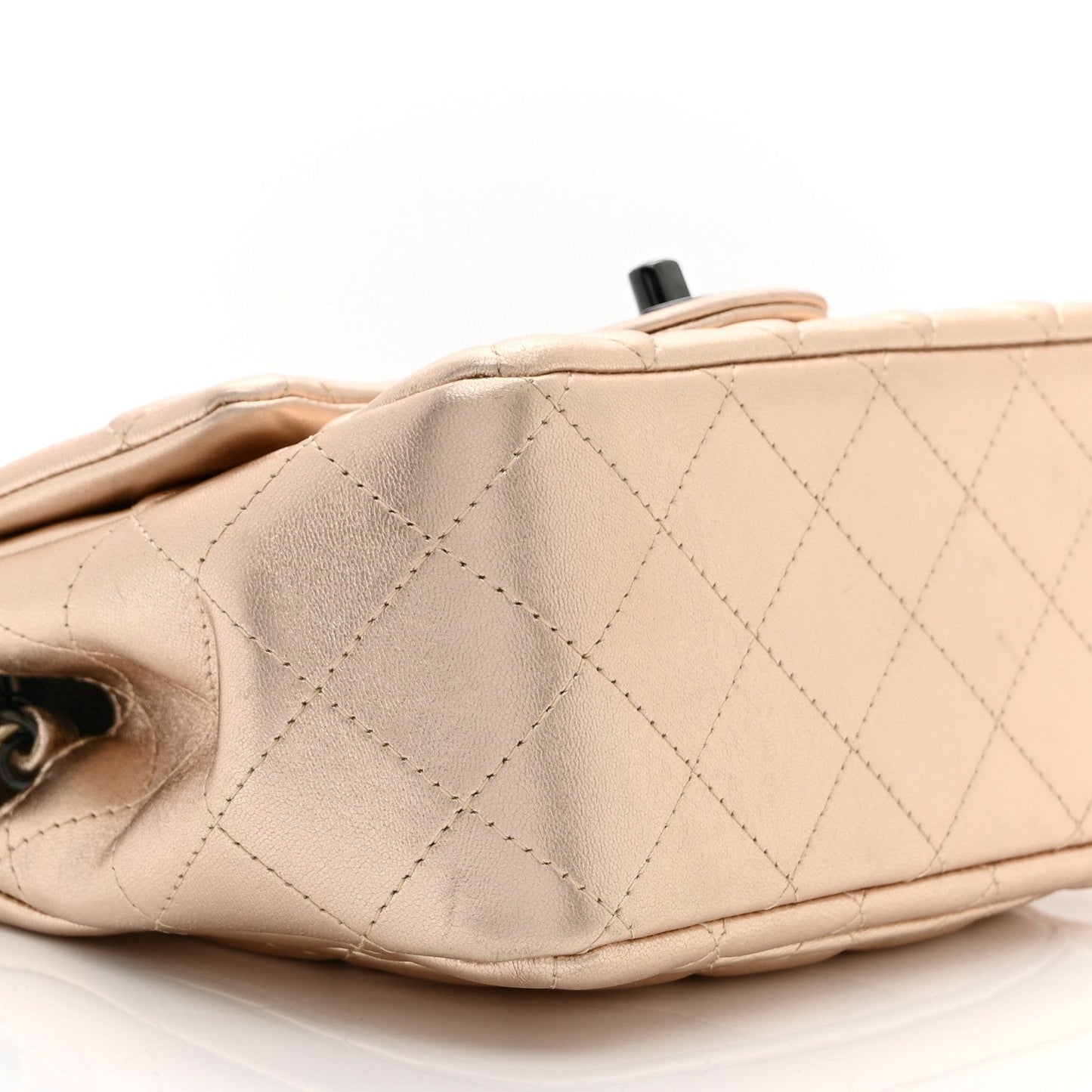 Metallic Lambskin Quilted Mini Square Flap Gold Black