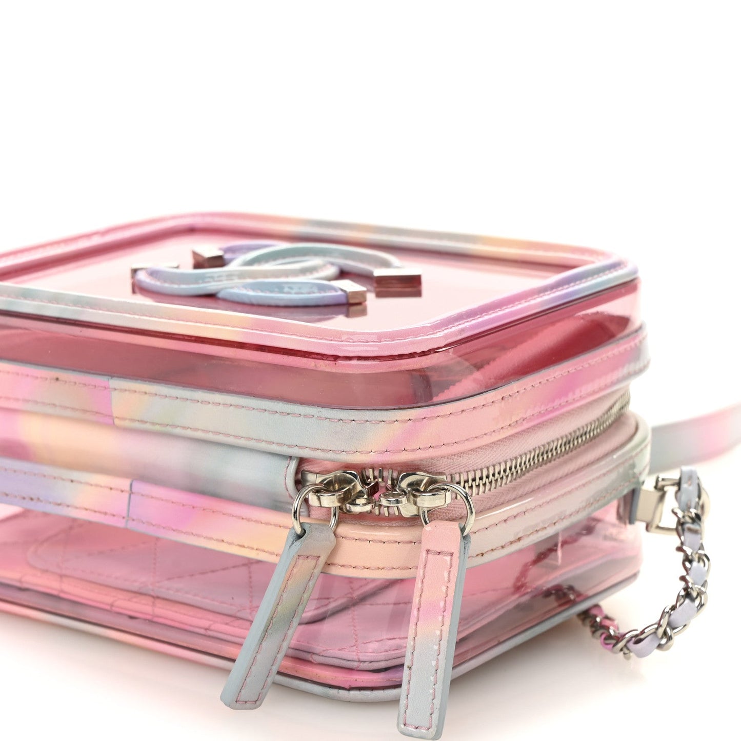 PVC Lambskin Filigree Small CC Filigree Vanity Case Pink Multicolor