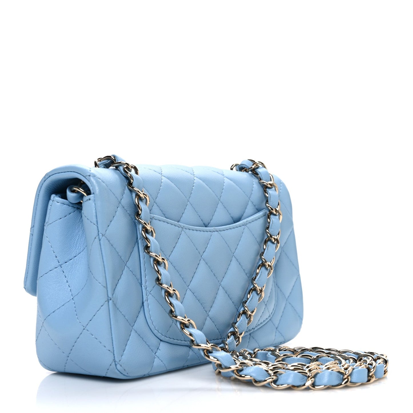 Lambskin Quilted Mini Rectangular Flap Light Blue