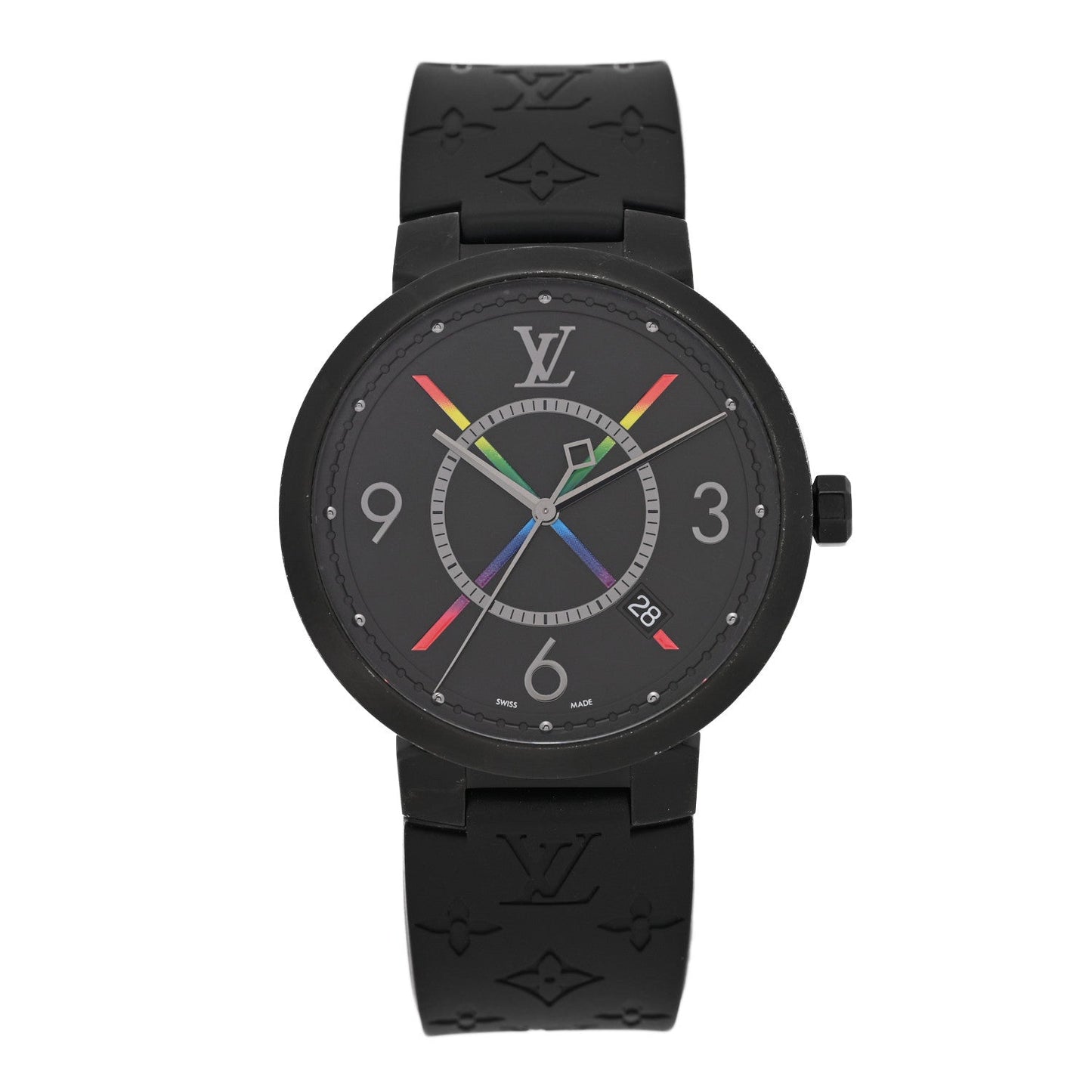 Stainless Steel Rubber 39mm Tambour Slim Rainbow Quartz Watch Black