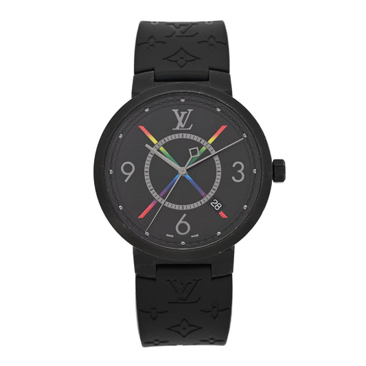 Stainless Steel Rubber 39mm Tambour Slim Rainbow Quartz Watch Black