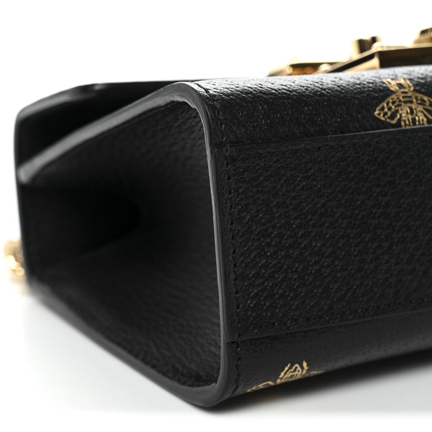 Grained Calfskin Bee Star Small Padlock Shoulder Bag Black