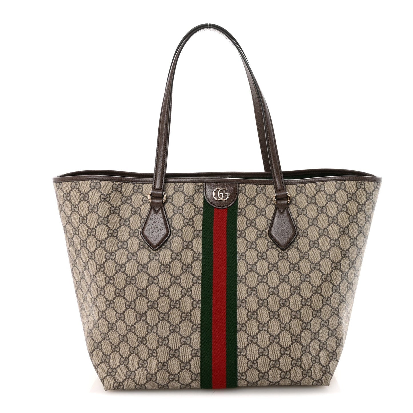GG Supreme Monogram Calfskin Web Large Ophidia Tote Beige Dark Brown