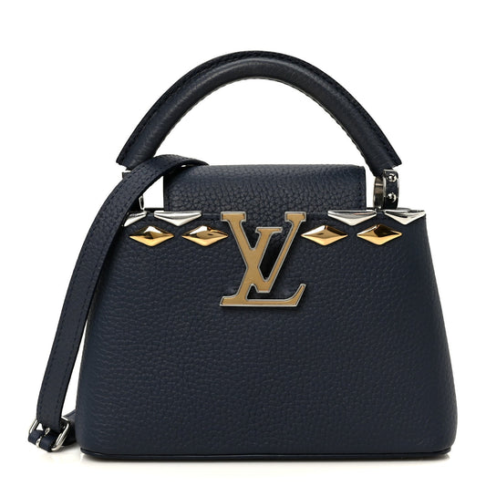 Taurillon Embellished Malletage Crown Mini Capucines Navy
